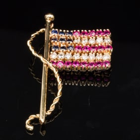14K Gold, Diamond, Ruby & Sapphire American Flag Pin