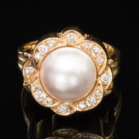Mabe Pearl, Diamond, and 14K Gold Ring