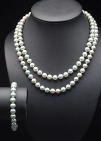 Tahitian Gray Pearl & Diamond Necklace and Bracelet