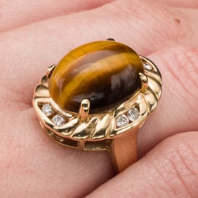 18K Gold, Diamond, and Tiger?s Eye Ring