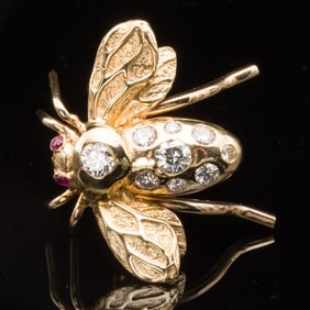 14K Gold and Diamond Bee Pin