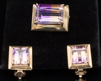 14K and Ametrine Earrings and Pin