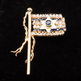 14K Gold, Sapphire and Diamond Pin