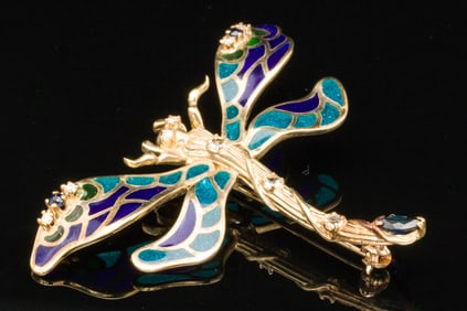 Enamel and 14K Gold Dragonfly Pin