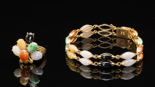 14K Gold & Semi Precious Stone Ring and Bracelet