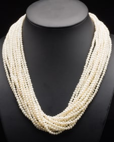 14K Gold Diamond and Multi Strand Pearl Necklace