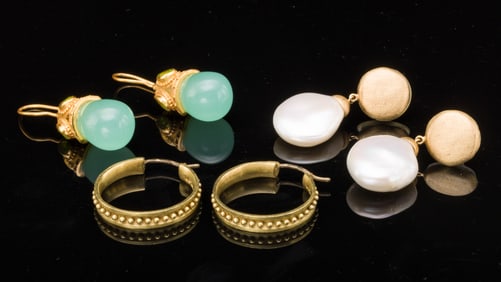 3 Pairs of Gold Earrings