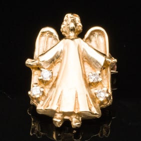 Diamond and 14K Gold Angel Pin