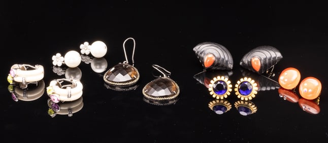 6 Pairs of Sterling Silver, Diamond & Other Earrings