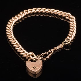 9K Gold Charm Bracelet with Heart Lock