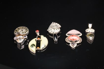 5 Sterling and Various Stone Pendants
