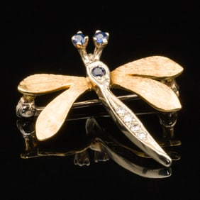 18K & 14K Diamond and Sapphire Dragonfly Pin