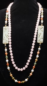 Two Beaded Jade and Stone Necklaces