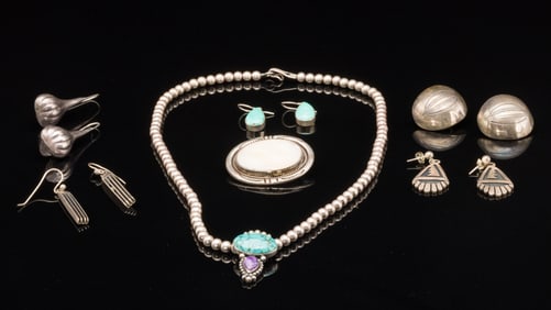 Group Native American & Mexican Silver & Turquoise Jewelry