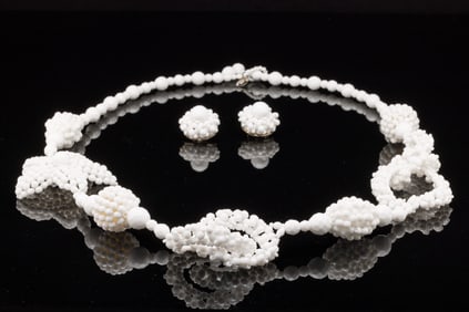 White Beaded Elma Venezia Necklace and Earrings