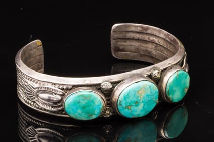 Native American Silver and Turquoise Bracelet