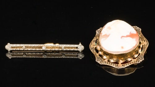 10K and Diamond Bar Pin and a Cameo