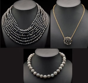 Three Gray Stone Necklaces
