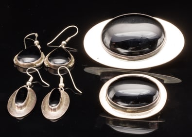 Group of Native American Silver and Onyx Jewelry