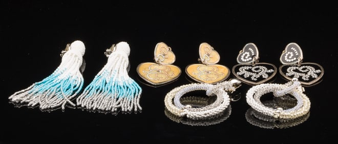 Pair Oscar de la Renta Beaded Earrings & 3 Others