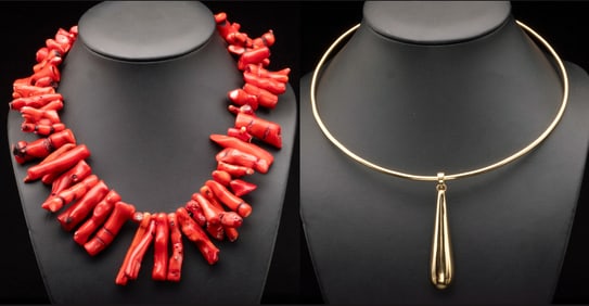 Coral Necklace and Gold Tone Choker