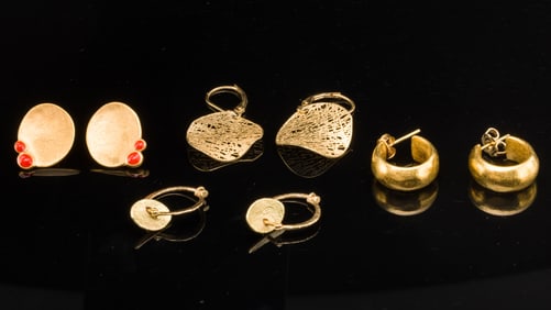 4 Pairs of Gold and Gilt-Metal Earrings