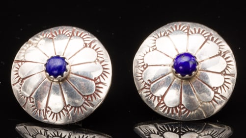 Native American Sterling Silver and Lapis Earrings