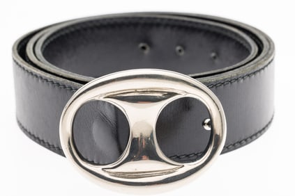 Gucci Leather Belt with Silver Buckle