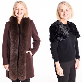 Brown Wool and Fur Coat and Frascara Fur Shrug