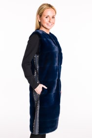 Valentino Long Blue Mink and Leather Studded Vest