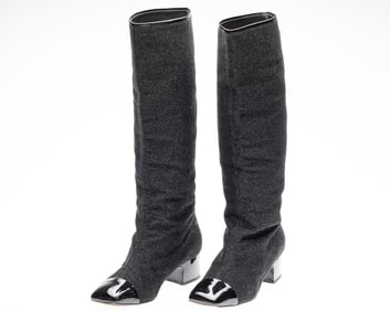 Pair of Chanel Glitter Riding Boots, Size 38