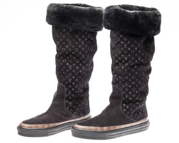 Pair of Louis Vuitton Monogrammed Snowball Boots
