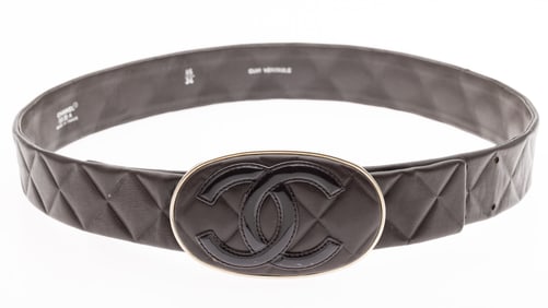 Chanel Quilted Leather Belt with Patent Leather Logo