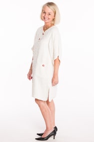 Chanel Tweed Mid Length Cream Dress, Size 38