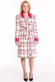 Chanel 2004 Check Tweed Long Coat and Skirt, Size 40