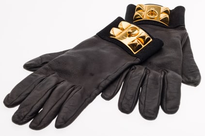 Herms Brown Leather Collier de Chien Gloves