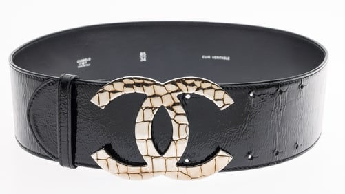 Chanel 2007 Patent Leather Belt and Snake Skin Belt