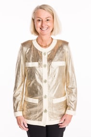 Chanel Metallic Lambskin Leather Jacket, Size 38