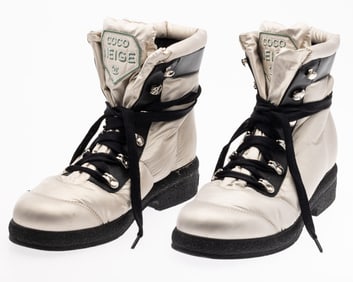 Chanel 2018 Coco Neige Down Ankle Boots, 37 1/2