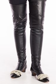 Chanel Leather & Pearl Over the Knee Boots, 38 1/2