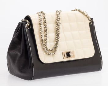 Chanel Black White Lambskin Chain Shoulder Bag
