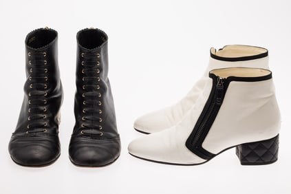 Two Pairs of Chanel Leather Quilted Booties