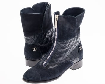 Pr Chanel Suede Fantasy Quilted Short Boots, 38 1/2