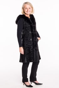 Black Persian Lamb and Faux Alligator Long Vest