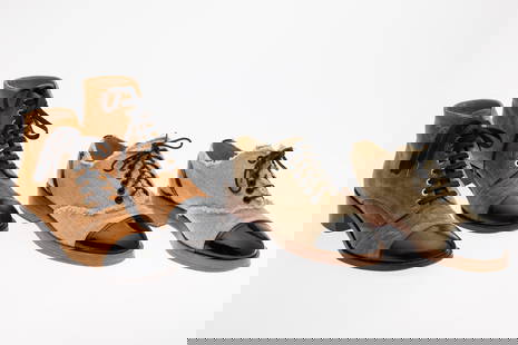 Chanel 2018 Suede Combat Boots and Chanel Oxfords: Property from the Estate of Ann Lytle, Savannah, GA Description: Chanel 2018 Suede Combat Boots and Chanel Oxfords, a pair of Chanel canvas oxfords from the 2018 collection by Karl Lagerfeld, brow