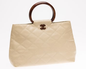 Chanel Caviar Quilted Leather and Wood Handbag