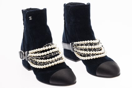Pair of Chanel Velvet Ankle Boots, size 38