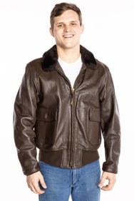 Leather USN Flight Bomber Jacket, Size 48