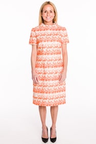 James Hogan Orange and White Stitched Floral Dress