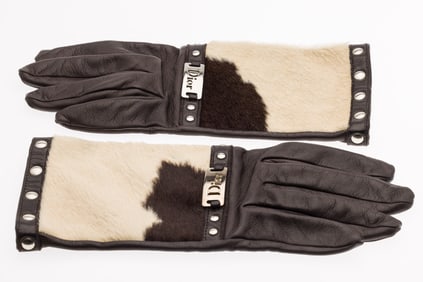 Christian Dior Pony Leather and Leather Gloves, 6.5